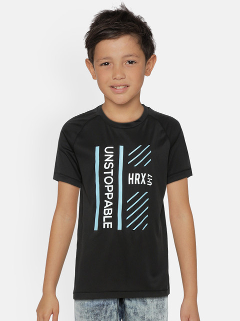 

Hrx By Hrithik Roshan Boys Black Printed Rapid-Dry Lycra Lifestyle Tshirts