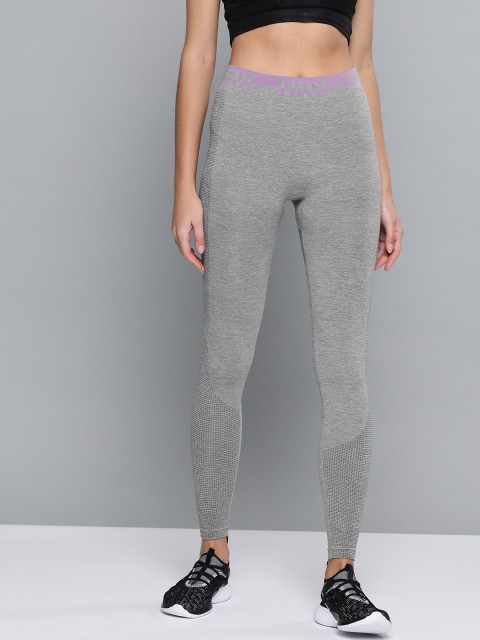 

HRX by Hrithik Roshan Grey Melange Solid Seamless Rapid Dry Yoga Tights