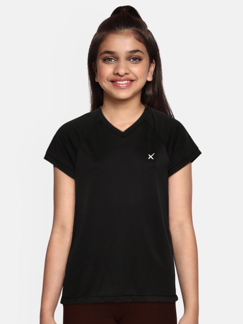 

Hrx By Hrithik Roshan Girls Jet Black Solid V-Neck Rapid-Dry Active Tshirts