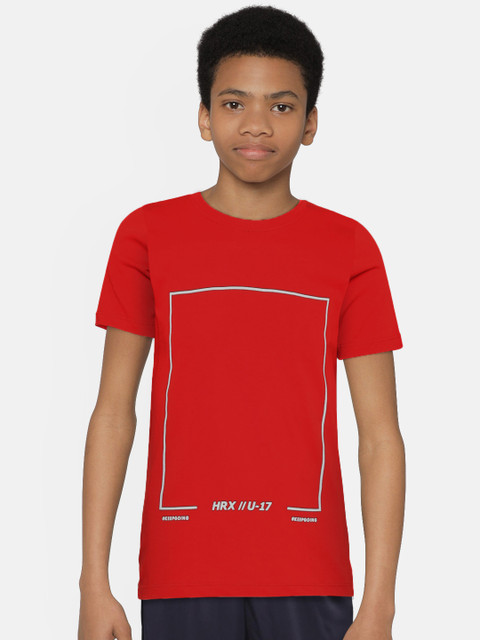 

Hrx By Hrithik Roshan Boys Red Solid Bio Wash Lifestyle Tshirts