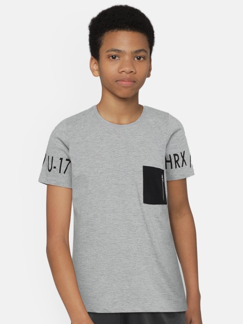 

Hrx By Hrithik Roshan Boys Grey Melange Solid Bio Wash Lifestyle Tshirts