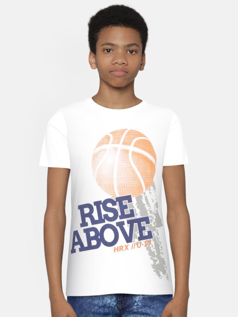 

Hrx By Hrithik Roshan Boys White Printed Bio Wash Active Tshirts