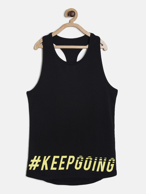 

Hrx By Hrithik Roshan Girls Black Printed Rapid-Dry Active Tank Top