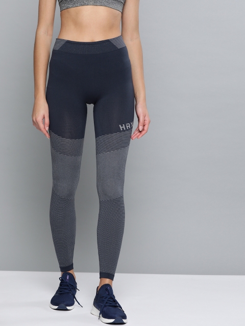 

HRX by Hrithik Roshan Navy Blue Soild Seamless Rapid Dry Yoga Tights
