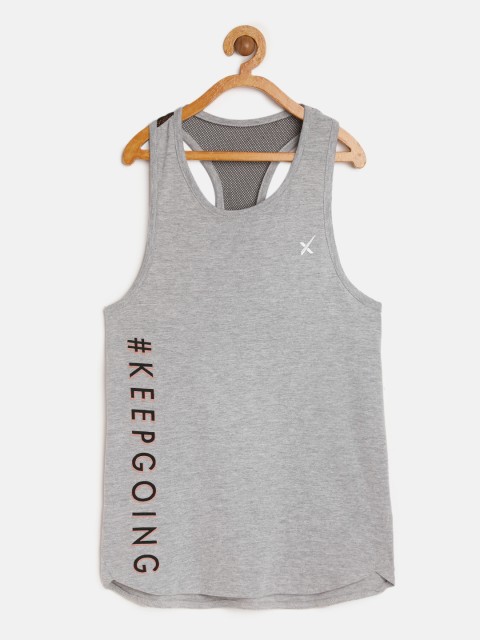 

HRX by Hrithik Roshan Girls Grey Typographic Regular Fit Bio wash Lifestyle Tank Top, Grey melange
