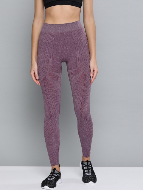 

HRX by Hrithik Roshan Purple Soild Seamless Rapid Dry Yoga Tights