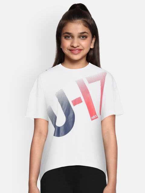 

Hrx By Hrithik Roshan Girls White Printed Boxy Fit Rapid-Dry Lifestyle T-shirts