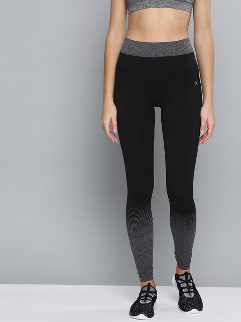 

HRX by Hrithik Roshan Black & Charcoal Grey Colourblocked Seamless Rapid Dry Yoga Tights