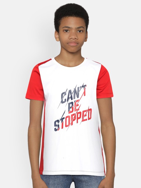 

Hrx By Hrithik Roshanc Boys White & Red Colourblocked Rapid-Dry Lycra Active Tshirts