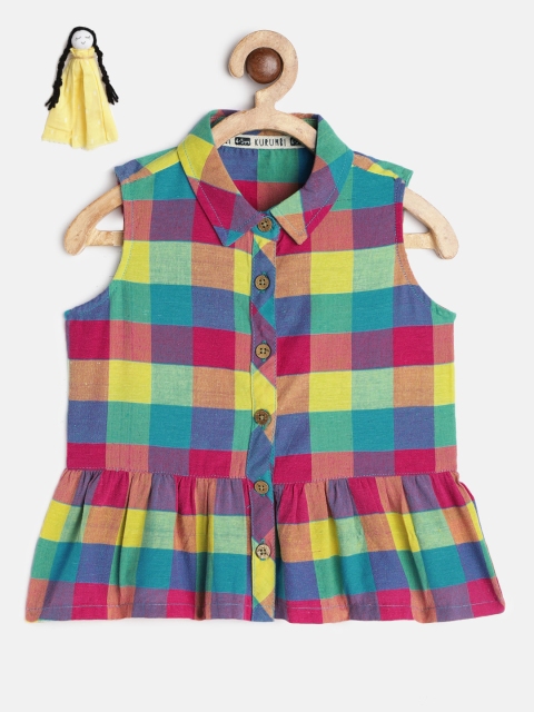 

KURUMBI Girls Multicoloured Checked Peplum Top, Multi