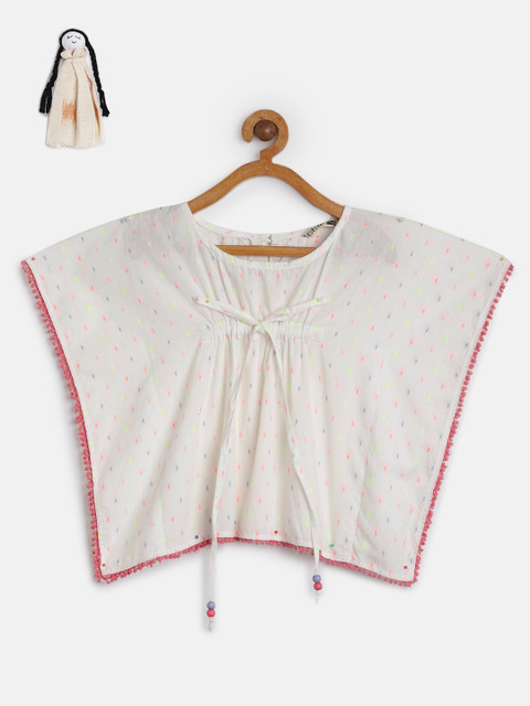 

KURUMBI Girls White Printed Kaftan Top