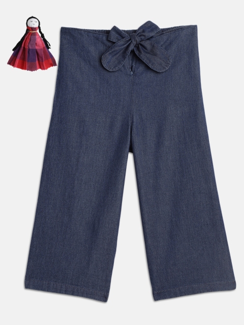 

KURUMBI Girls Blue Loose Fit Solid Chambray Culottes