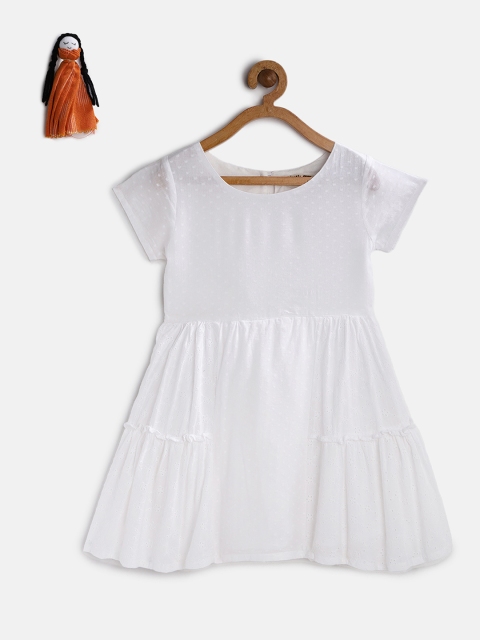 

KURUMBI Girls White Schiffli Embroidered Fit and Flare Hakoba Sustainable Dress