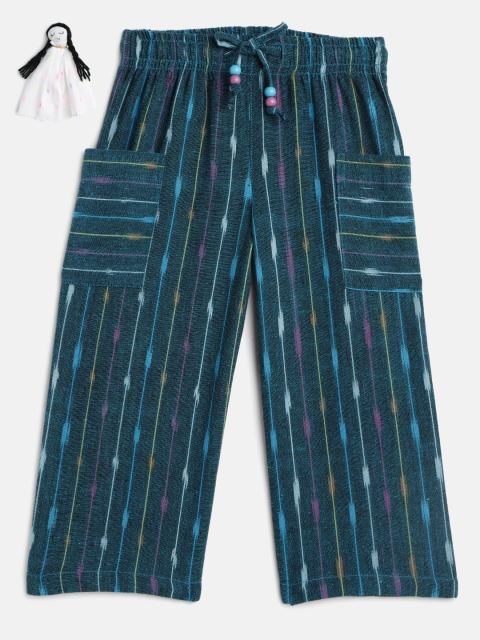 

KURUMBI Girls Blue Loose Fit Striped Parallel Trousers