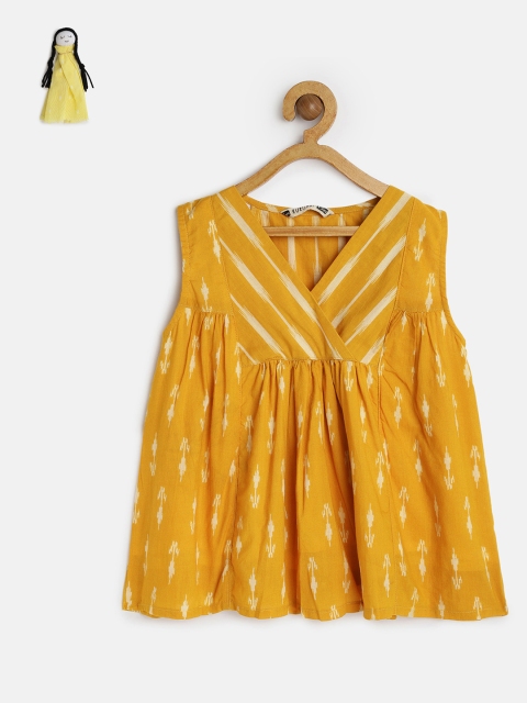 

KURUMBI Girls Yellow Printed Empire Top With Handmade Rag Doll