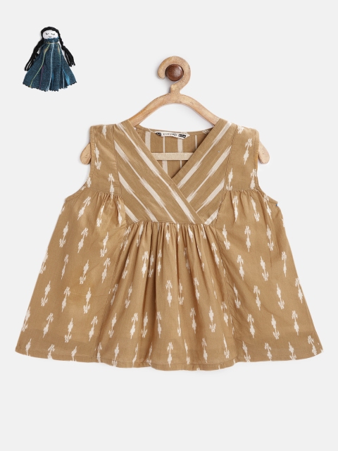 

KURUMBI Girls Khaki Brown Printed Empire Top