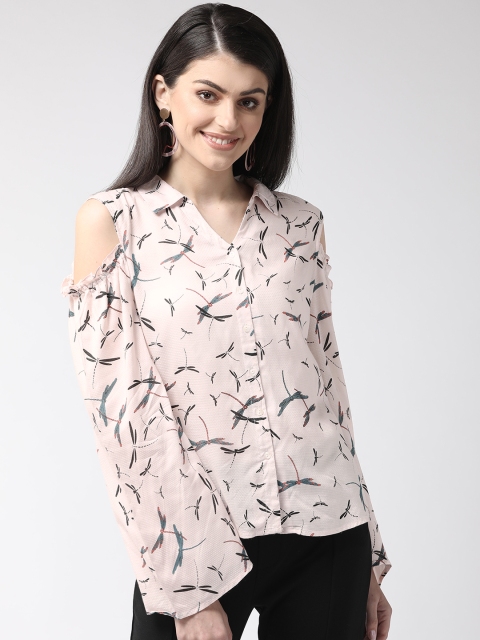 

MIWAY Women Pink & Black Regular Fit Printed Cold-Shoulder Casual Shirt