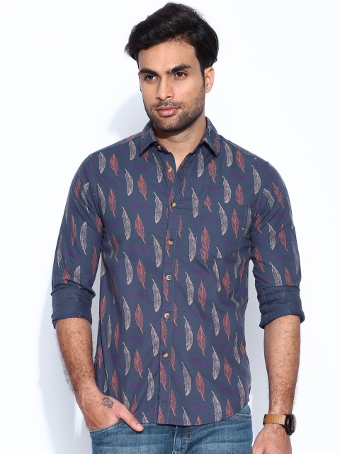 

Freehand Navy Printed Casual Shirt, Navy blue