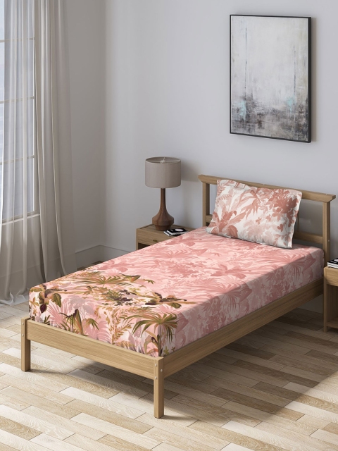 

DDecor Pink Graphic 150 TC Cotton 1 Single Bedsheet with 1 Pillow Covers