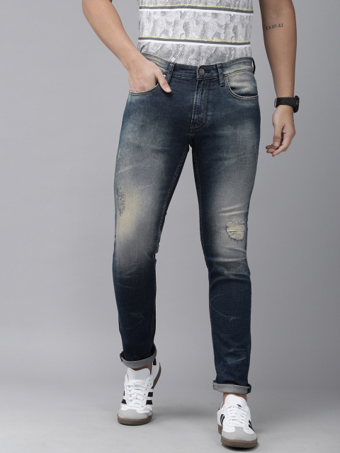 

Pepe Jeans Men Blue Vapour Tapered Fit Low-Rise Low Distress Stretchable Jeans