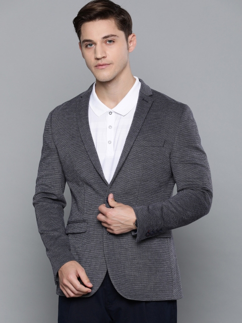 

Louis Philippe Sport Men Navy Blue & Grey Self Design Super Slim Fit Smart Casual Blazer