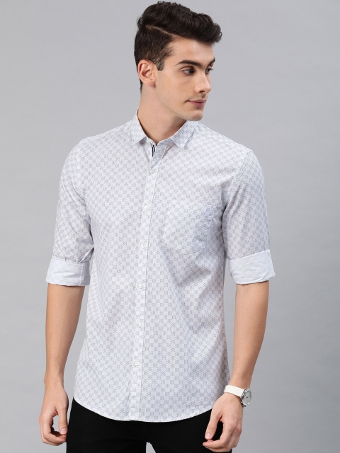 

FOGA Men White Slim Fit Printed Casual Shirt