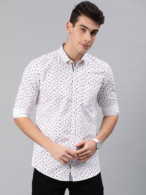 

FOGA Men White Slim Fit Printed Casual Shirt