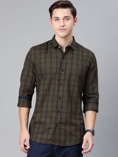 

FOGA Men Olive Green & Navy Blue Tailored Fit Checked Casual Shirt