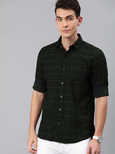 

FOGA Men Olive Green & Blue Tailored Slim Fit Checked Casual Shirt