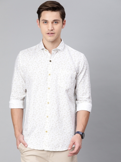 

FOGA Men White & Beige Slim Fit Printed Casual Shirt