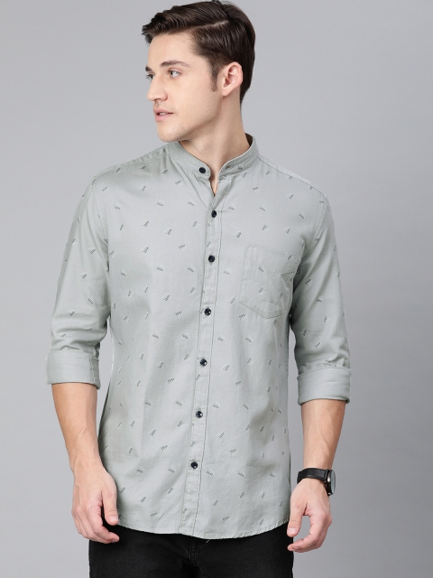 

FOGA Men Grey Stain Repellent Customied Fit Printed Casual Shirt