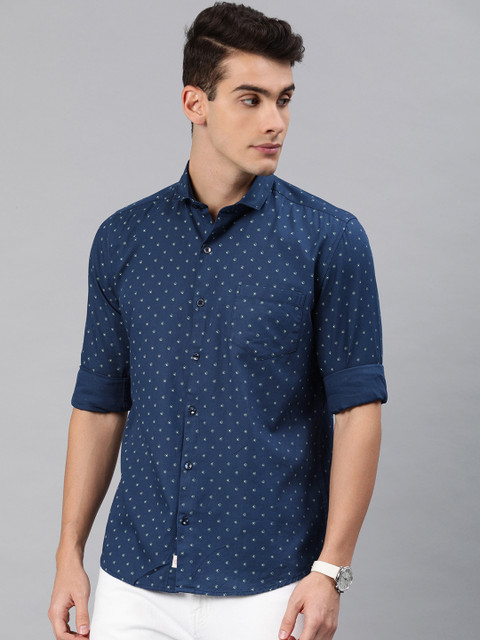 

FOGA Men Navy Blue Slim Fit Printed Casual Shirt