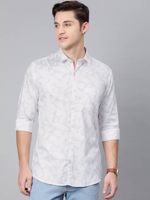 

FOGA Men White & Grey Stain Repellent Customied Fit Printed Casual Shirt