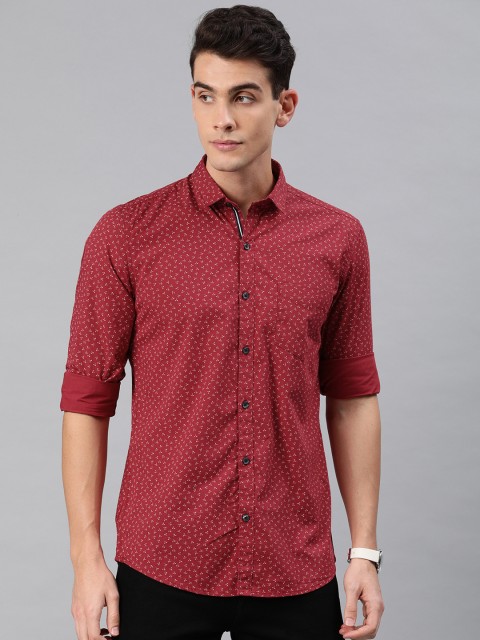 

FOGA Men Red Slim Fit Printed Casual Shirt