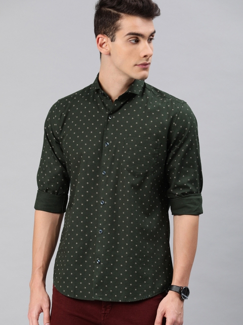 

FOGA Men Olive Green & Brown Slim Fit Printed Casual Shirt