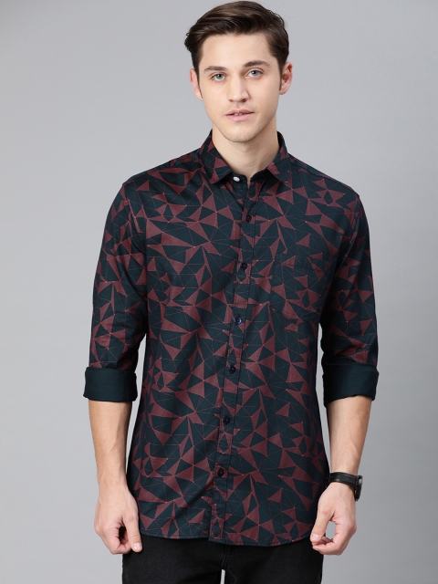 

FOGA Men Navy Blue & Pink Stain Repellent Customied Fit Printed Casual Shirt