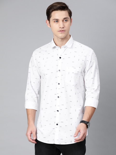 

FOGA Men White & Black Slim Fit Printed Casual Shirt