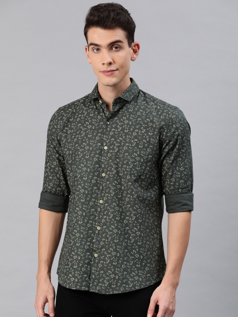 

FOGA Men Olive Green & Yellow Slim Fit Printed Casual Shirt
