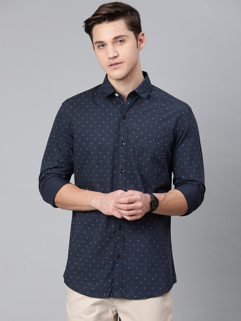 

FOGA Men Navy Blue Slim Fit Printed Casual Shirt