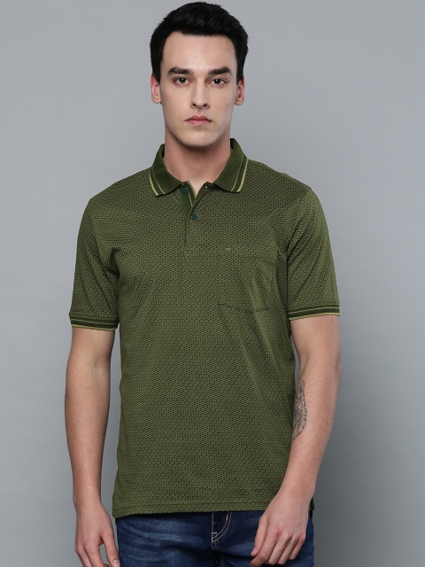 

Louis Philippe Men Olive Green Printed Polo Collar T-shirt