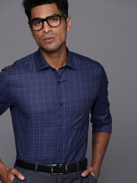 

Louis Philippe Men Blue Classic Fit Checked Formal Shirt