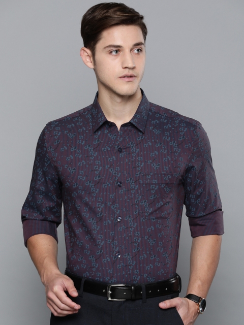 

Louis Philippe Men Rust Brown & Navy Blue Super Slim Fit Printed Formal Shirt