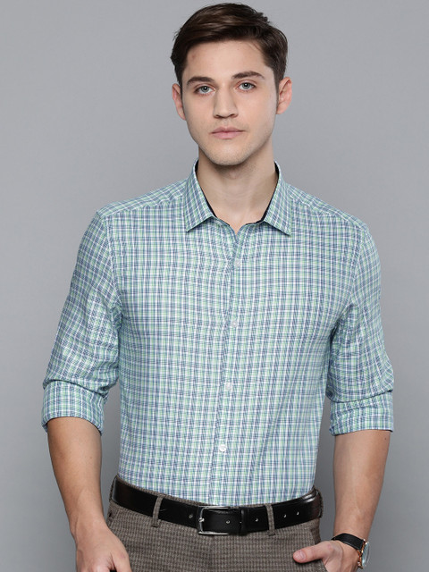 

Louis Philippe Men Blue & White Super Slim Fit Checked Formal Shirt