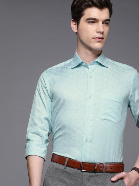 

Louis Philippe Men Turquoise Blue & White Classic Fit Self Design Formal Shirt