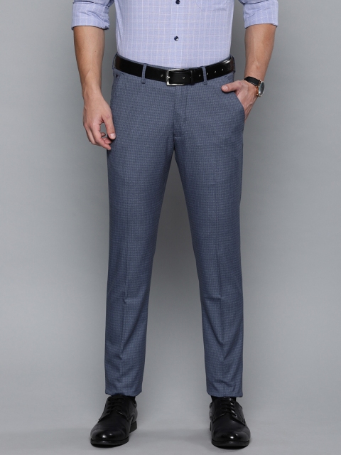 

Louis Philippe Men Blue Super Slim Fit Checked Formal Trousers