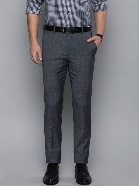 

Louis Philippe Men Navy Blue Super Slim Fit Checked Formal Trousers