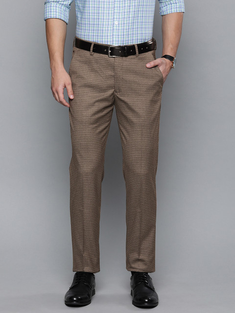 

Louis Philippe Men Brown Slim Fit Self Design Regular Trousers