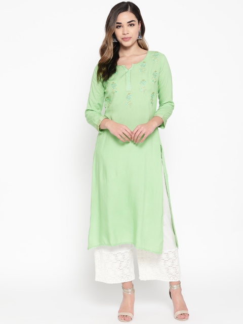 

BUYCLARA Women Green & Golden Yoke Design Straight Kurta