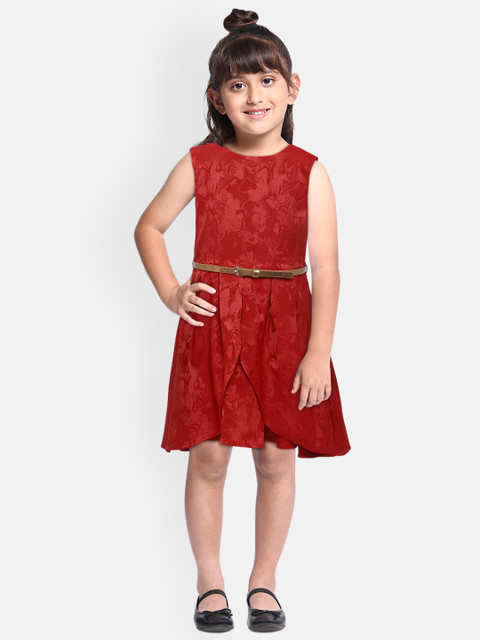 

Allen Solly Junior Girls Red Self Design Fit and Flare Dress