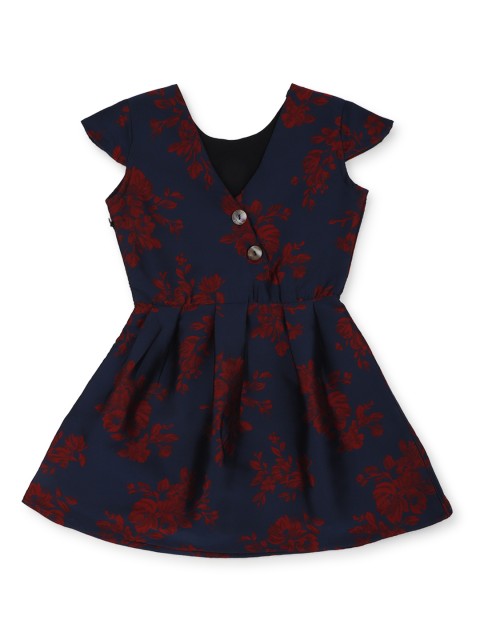 

Allen Solly Junior Girls Navy Blue & Red Printed Wrap Dress
